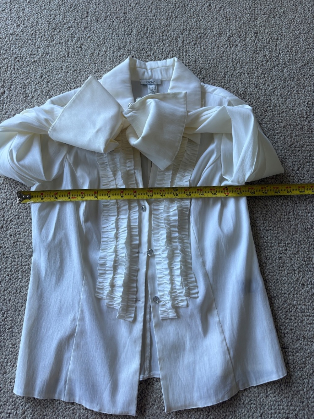 Cache Vintage Ruffle Tuxedo Blouse White Office Siren French Cuffs 12 Corporate - Picture 11 of 12